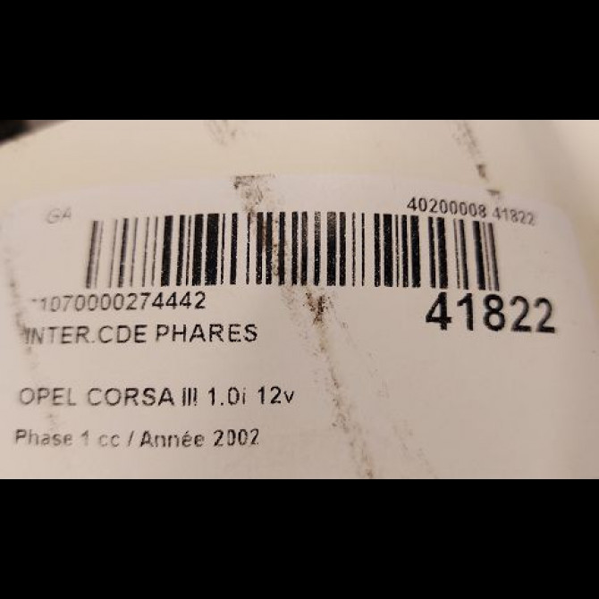 Interrupteur commande de phares occasion OPEL CORSA III Phase 1 10-2000->08-2003 1.0i 12v 9185413 3