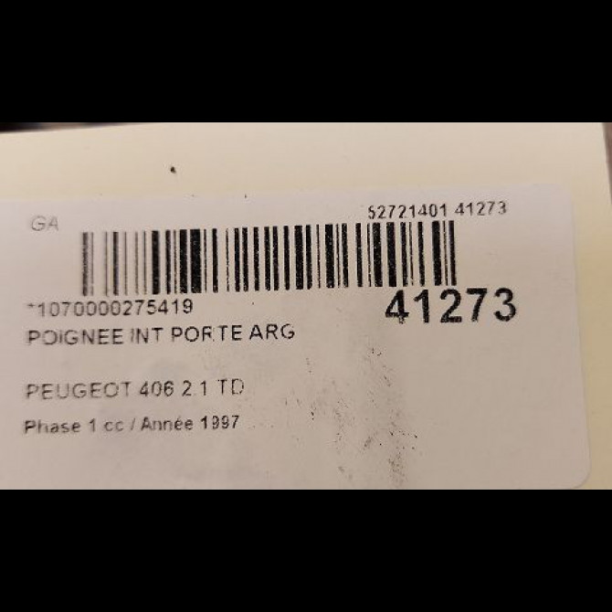 Poignee int porte avg occasion PEUGEOT 406 Phase 1 10-1995->04-1999 2.1 TD 9143E7 3