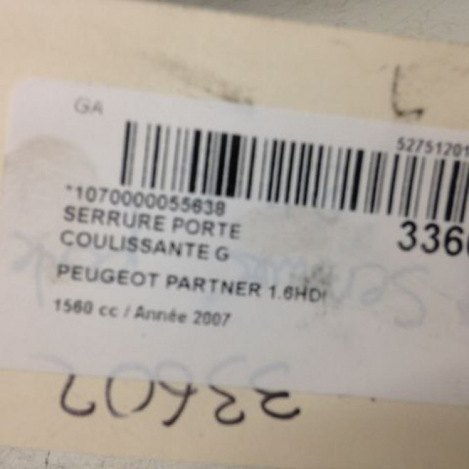 Serrure porte coulissante g occasion PEUGEOT PARTNER I Phase 2 11-2002->05-2008 1.6 HDI 90ch 913763 3