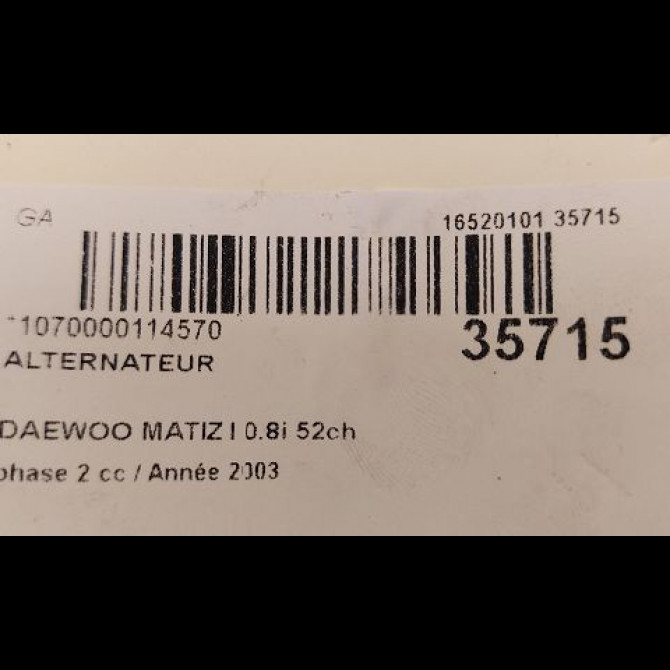 Alternateur occasion DAEWOO MATIZ I phase 2 01-2001->12-2004 0.8i 52ch 96566261 3
