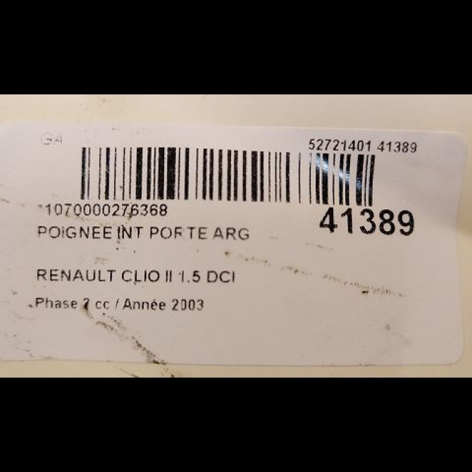 Poignee int porte arg occasion RENAULT CLIO II Phase 2 06-2001->07-2006 1.5 DCI 65ch 3