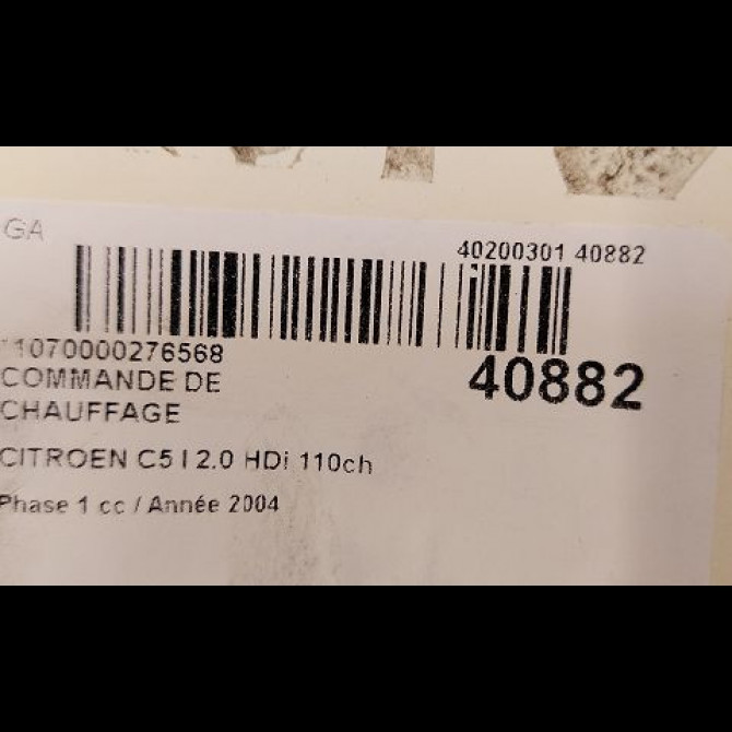 Commande de chauffage occasion CITROEN C5 I Phase 1 03-2001->09-2004 2.0 HDi 110ch 3