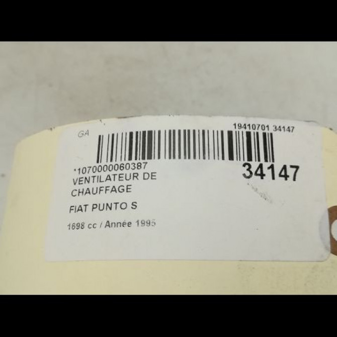 Ventilateur de chauffage occasion FIAT PUNTO I Phase 1 11-1993->10-1999 D S 46722218 5