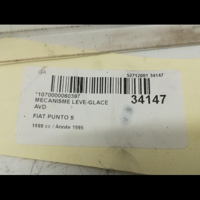 Mécanisme lève-glace avant droit occasion FIAT PUNTO I Phase 1 11-1993->10-1999 D S 7736984 5