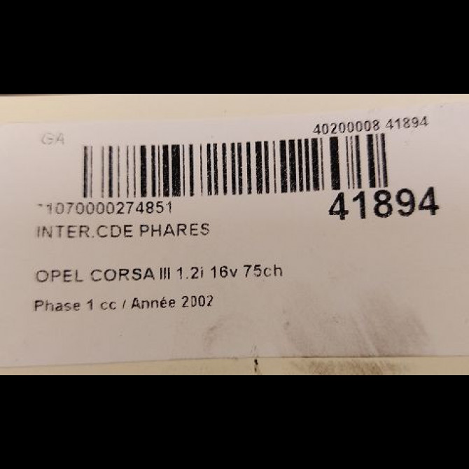 Interrupteur commande de phares occasion OPEL CORSA III Phase 1 10-2000->08-2003 1.2i 16v 75ch 9185413 3