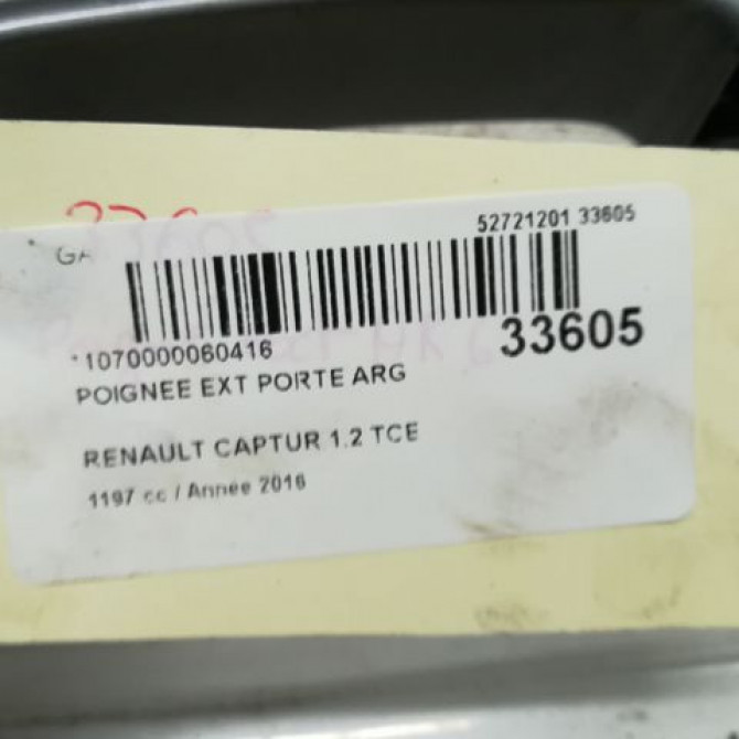Poignee ext porte arg occasion RENAULT CAPTUR Phase 1 02-2013->... 1.2i 118 16V 806706656R 4