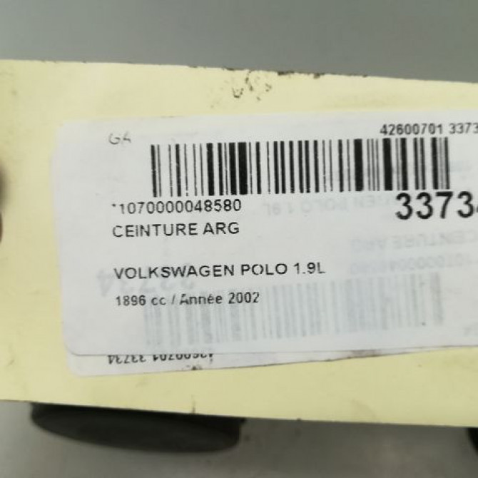 Ceinture arrière gauche occasion VOLKSWAGEN POLO IV Phase 1 01-2002->05-2005 1.9 SDI 3