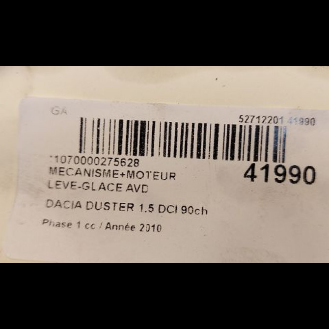 Mecanisme + moteur lève-glace avant droit occasion DACIA DUSTER Phase 1 03-2010->12-2013 1.5 DCI 90ch 807206838R 3