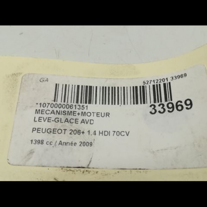 Mecanisme + moteur lève-glace avant droit occasion PEUGEOT 206 + Phase 1 03-2009->05-2013 1.1i 8v 60ch 9222F8 6
