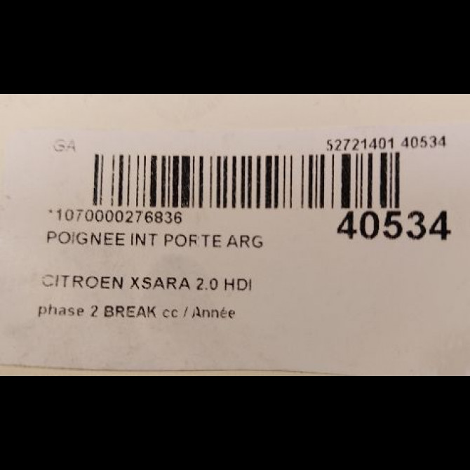 Poignee int porte arg occasion CITROEN XSARA phase 2 BREAK 09-2000->12-2005 2.0 HDI 90ch 9143A1 3