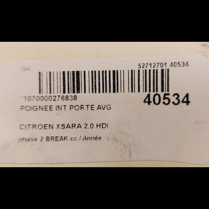 Poignee int porte avg occasion CITROEN XSARA phase 2 BREAK 09-2000->12-2005 2.0 HDI 90ch 9143A1 3
