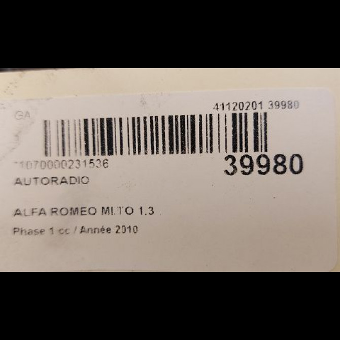 Autoradio occasion ALFA ROMEO MI.TO MI.TO Phase 1 2008-09-01->2016-12-31 1.3 JTDM 95ch 156091875 3