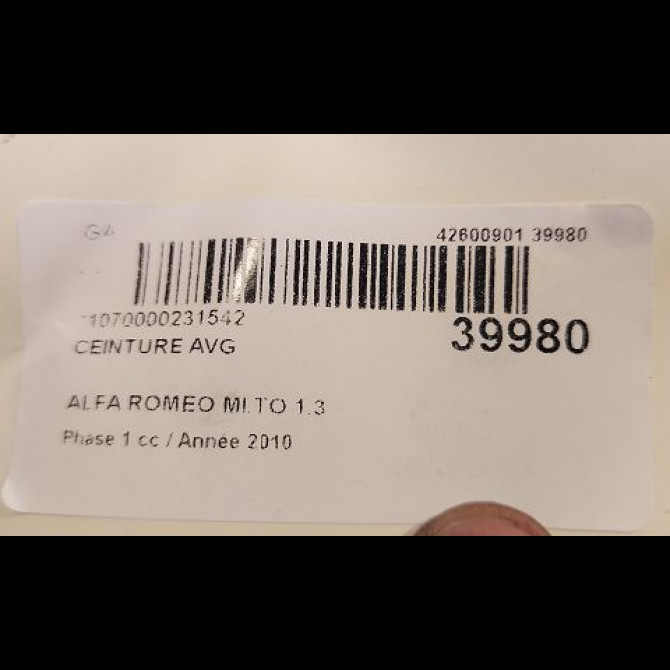 Ceinture avant gauche occasion ALFA ROMEO MI.TO MI.TO Phase 1 2008-09-01->2016-12-31 1.3 JTDM 95ch 156098997 5