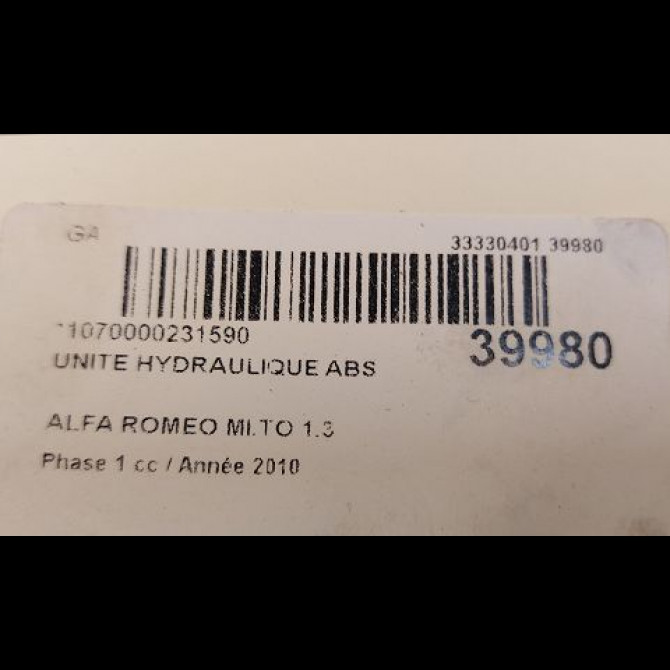 Unité hydraulique ABS occasion ALFA ROMEO MI.TO MI.TO Phase 1 2008-09-01->2016-12-31 1.3 JTDM 95ch 71754701 4