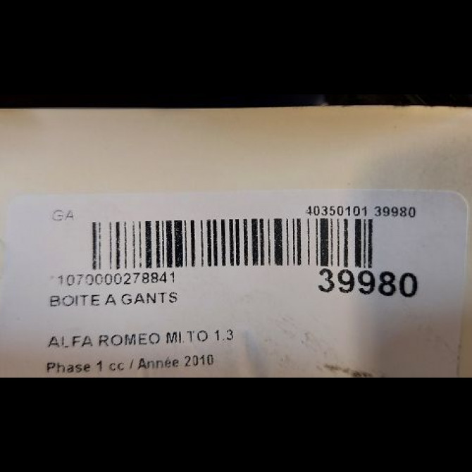 Boite à gants occasion ALFA ROMEO MI.TO MI.TO Phase 1 2008-09-01->2016-12-31 1.3 JTDM 95ch 156097746 2