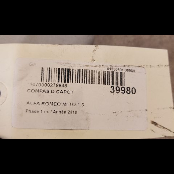 Compas d capot occasion ALFA ROMEO MI.TO MI.TO Phase 1 2008-09-01->2016-12-31 1.3 JTDM 95ch 50508688 2