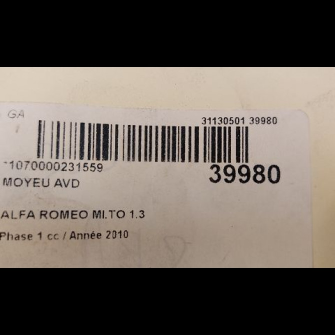 Moyeu avd occasion ALFA ROMEO MI.TO MI.TO Phase 1 2008-09-01->2016-12-31 1.3 JTDM 95ch 71745047 3