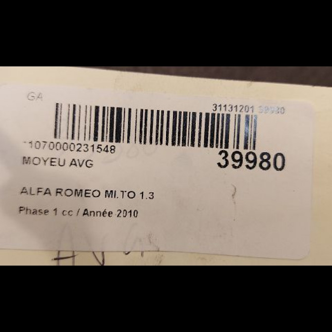 Moyeu avg occasion ALFA ROMEO MI.TO MI.TO Phase 1 2008-09-01->2016-12-31 1.3 JTDM 95ch 71745047 3