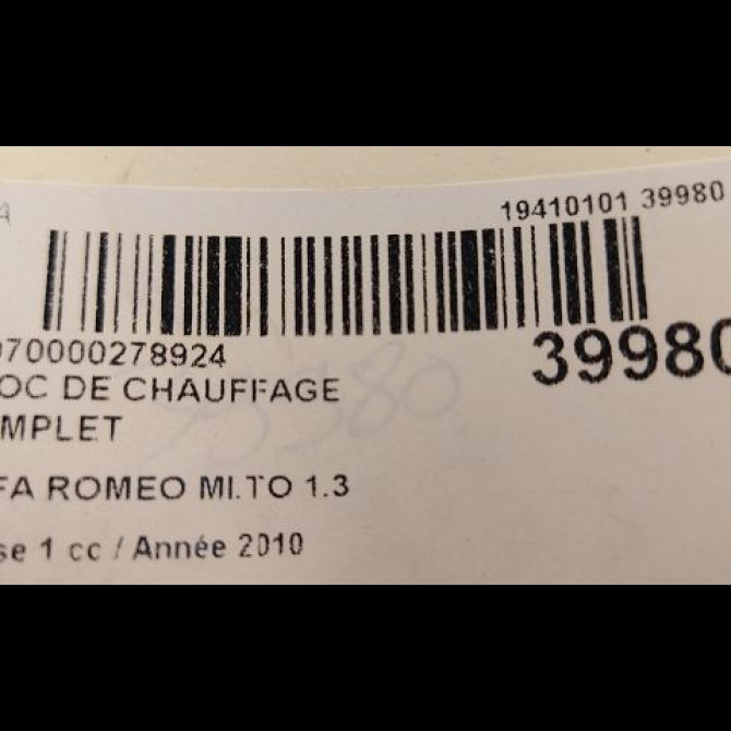 Bloc de chauffage complet occasion ALFA ROMEO MI.TO MI.TO Phase 1 2008-09-01->2016-12-31 1.3 JTDM 95ch 77363888 4