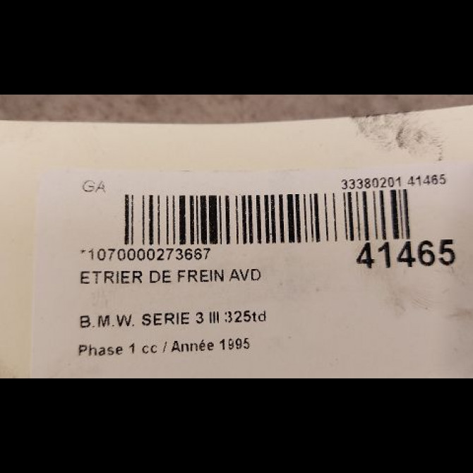 Etrier de frein avant droit occasion B.M.W. SERIE 3 III Phase 1 01-1991->04-1998 325tds 3