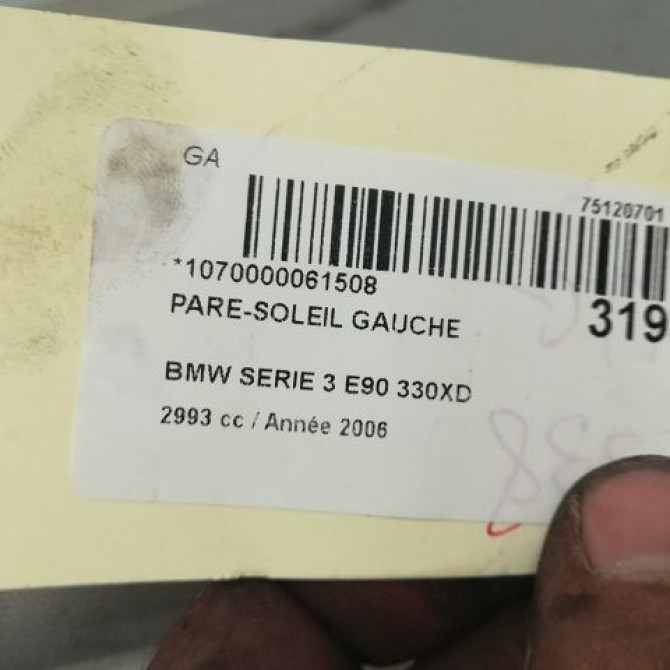 Pare-soleil gauche occasion B.M.W. SERIE 3 V Phase 1 03-2005->09-2008 330Xd 231ch 51166981649 3
