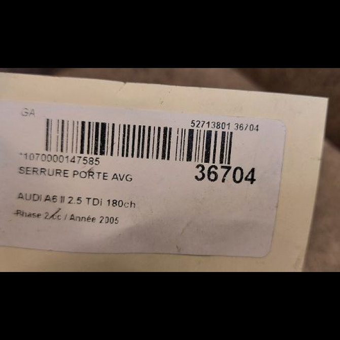 Serrure porte avg occasion AUDI A6 II Phase 2 07-2001->05-2004 2.5 TDi 180ch 3