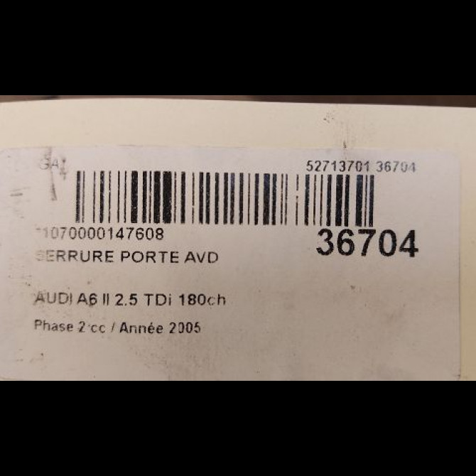 Serrure porte avd occasion AUDI A6 II Phase 2 07-2001->05-2004 2.5 TDi 180ch 3