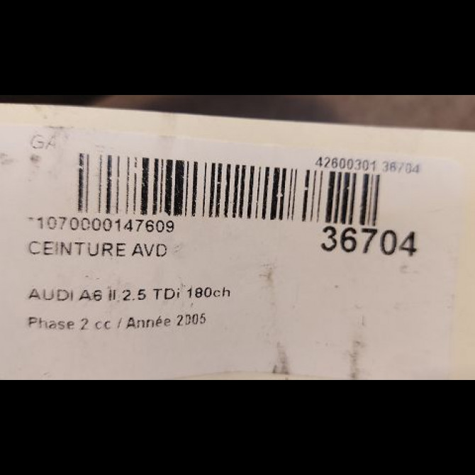 Ceinture avant droite occasion AUDI A6 II Phase 2 07-2001->05-2004 2.5 TDi 180ch 5