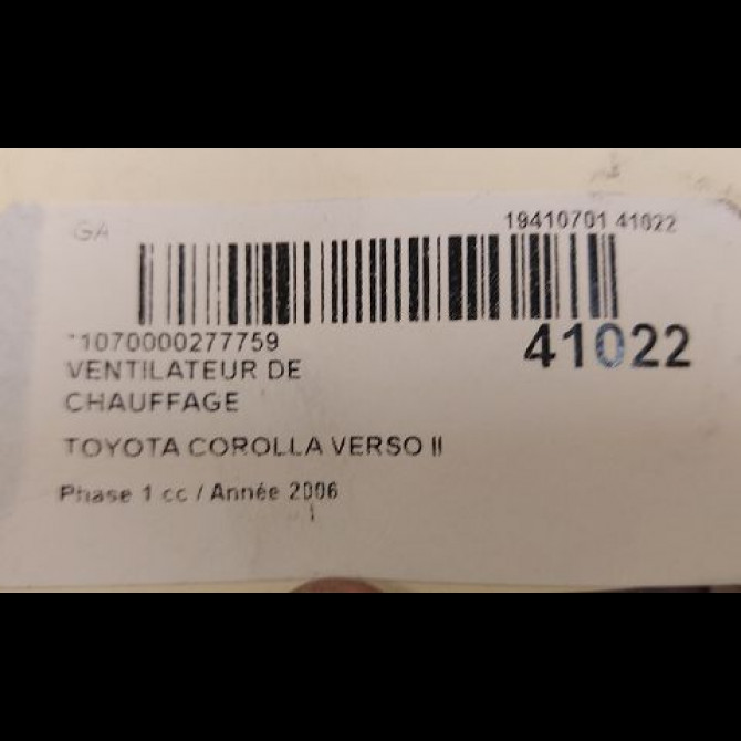 Ventilateur de chauffage occasion TOYOTA COROLLA VERSO II Phase 1 05-2004->06-2007 136 D-4D 871300F041 3
