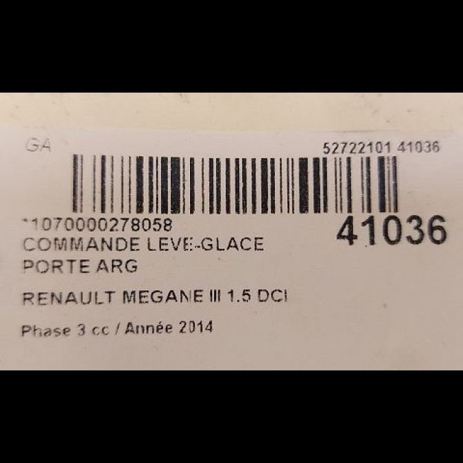 Commande leve-glace porte arrière gauche occasion RENAULT MEGANE III Phase 3 10-2013->... 1.5 DCI 110ch 3