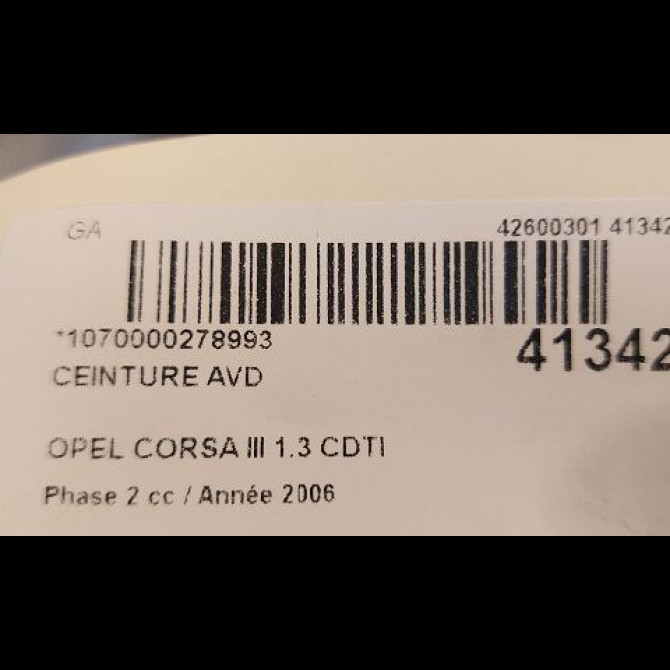 Ceinture avant droite occasion OPEL CORSA III Phase 2 08-2003->09-2006 1.3 CDTI 70ch 13181454 4