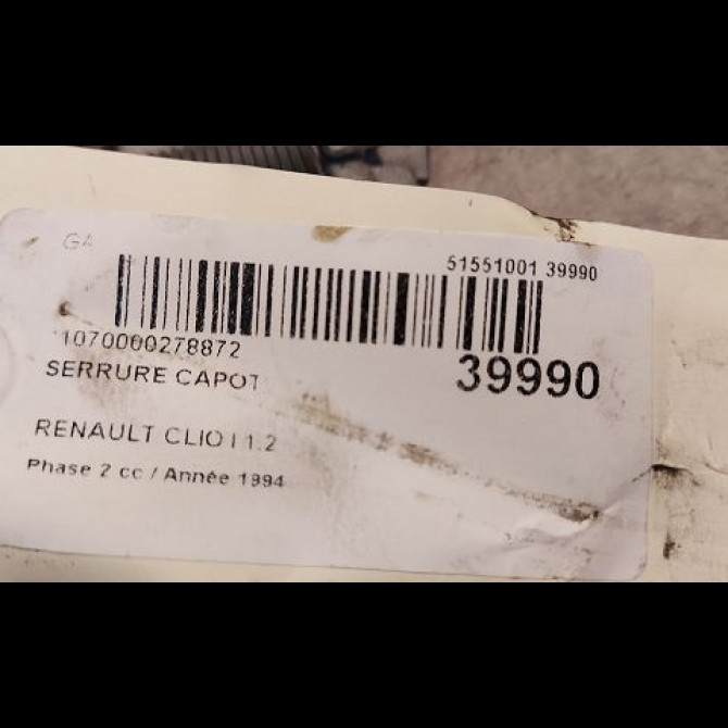 Serrure capot occasion RENAULT CLIO I Phase 2 03-1994->03-1996 1.2 7700310915 3