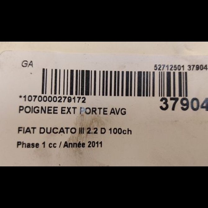 Poignee ext porte avg occasion FIAT DUCATO III Phase 1 06-2006->10-2014 2.2 D 100ch 3