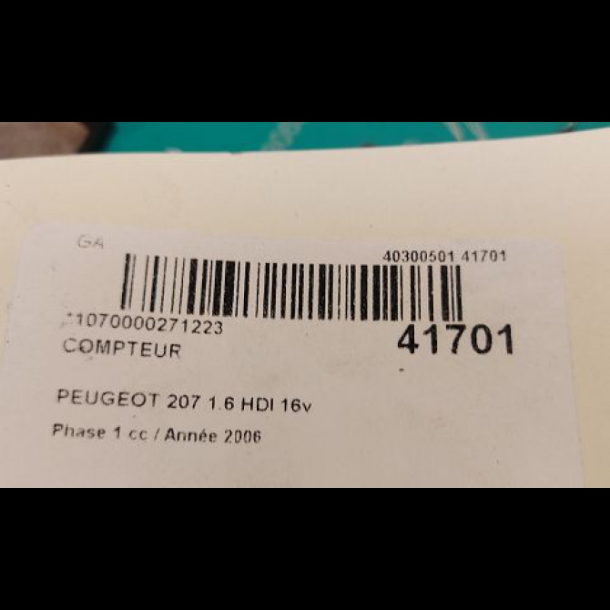 Compteur occasion PEUGEOT 207 Phase 1 04-2006->06-2013 1.6 HDI 16v 90ch 6103EE 3