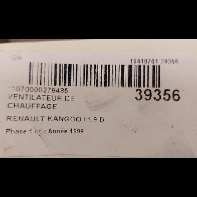 Ventilateur de chauffage occasion RENAULT KANGOO I Phase 1 09-1997->06-2003 1.9 D 55ch 7701206550 3