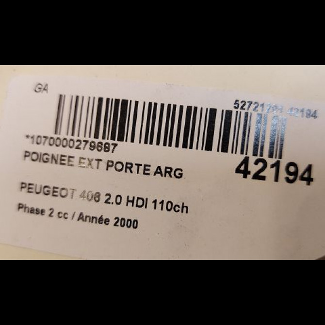 Poignee ext porte arg occasion PEUGEOT 406 Phase 2 04-1999->04-2004 2.0 HDI 110ch 9101H4 3