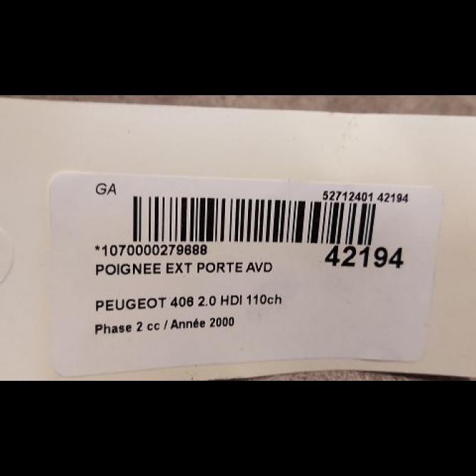 Poignee ext porte avd occasion PEUGEOT 406 Phase 2 04-1999->04-2004 2.0 HDI 110ch 9101H3 3