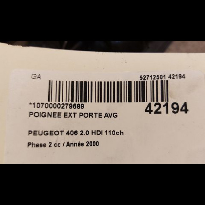 Poignee ext porte avg occasion PEUGEOT 406 Phase 2 04-1999->04-2004 2.0 HDI 110ch 9101H2 3