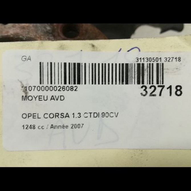 Moyeu avd occasion OPEL CORSA IV Phase 1 09-2006->12-2010 1.3 CDTI 90ch 93188890 4