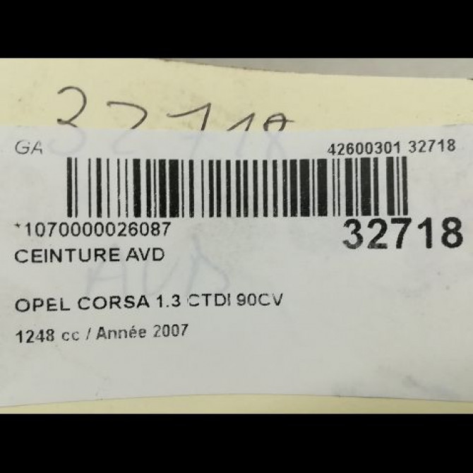 Ceinture avant droite occasion OPEL CORSA IV Phase 1 09-2006->12-2010 1.3 CDTI 90ch 13272548 4
