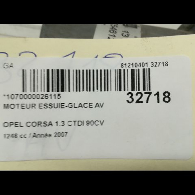 Moteur essuie-glace avant occasion OPEL CORSA IV Phase 1 09-2006->12-2010 1.3 CDTI 90ch 13182340 5