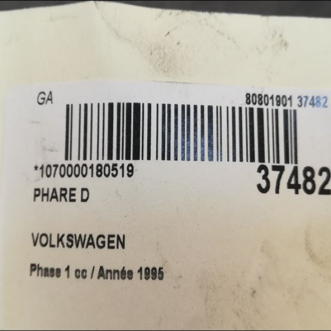 Phare droit occasion VOLKSWAGEN TRANSPORTER IV Phase 1 09-1990->03-1996 1.9 D 701941106 3