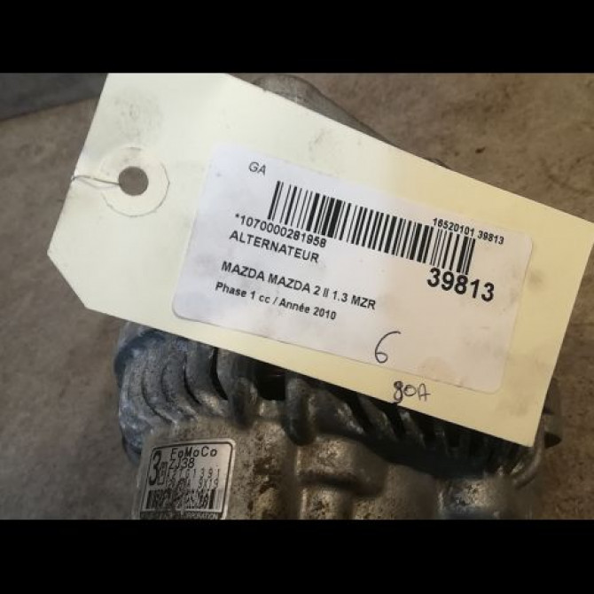 Alternateur occasion MAZDA MAZDA 2 II MAZDA 2 II Phase 1 2007-09-01->2011-02-28 1.3 MZR ZJ3818300 4