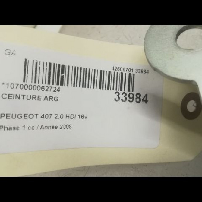 Ceinture arrière gauche occasion PEUGEOT 407 Phase 1 04-2004->07-2008 2.0 HDI 16v 136ch 8974HK 4