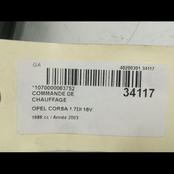 Commande de chauffage occasion OPEL CORSA III Phase 1 10-2000->08-2003 1.7 DI 16v 9196202 5