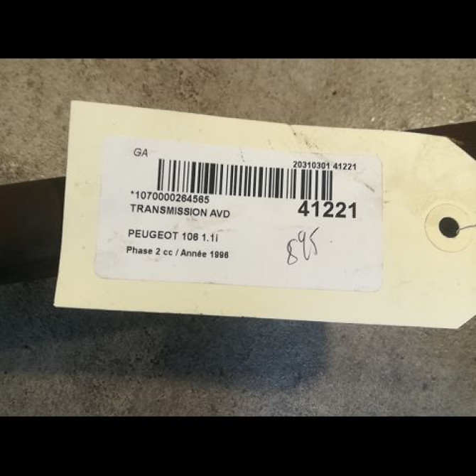 Transmission avant droite occasion PEUGEOT 106 Phase 2 04-1996->09-2003 1.1i 2