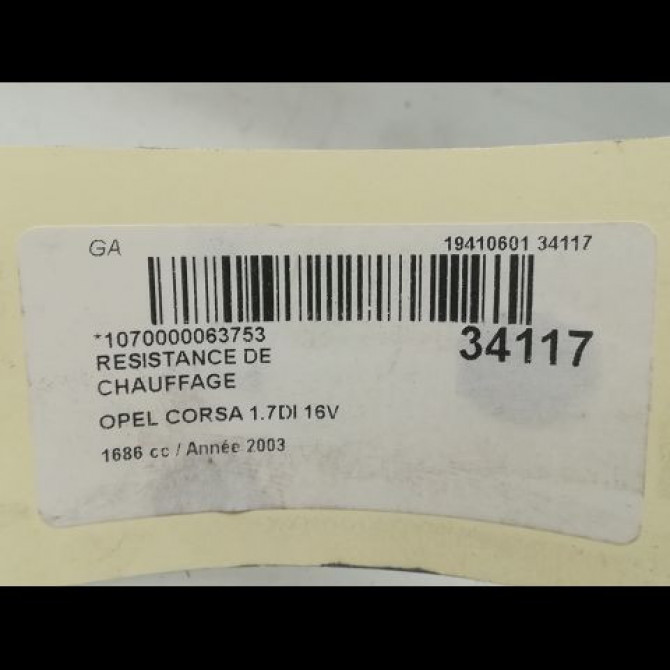 Resistance de chauffage occasion OPEL CORSA III Phase 1 10-2000->08-2003 1.7 DI 16v 90535076 4