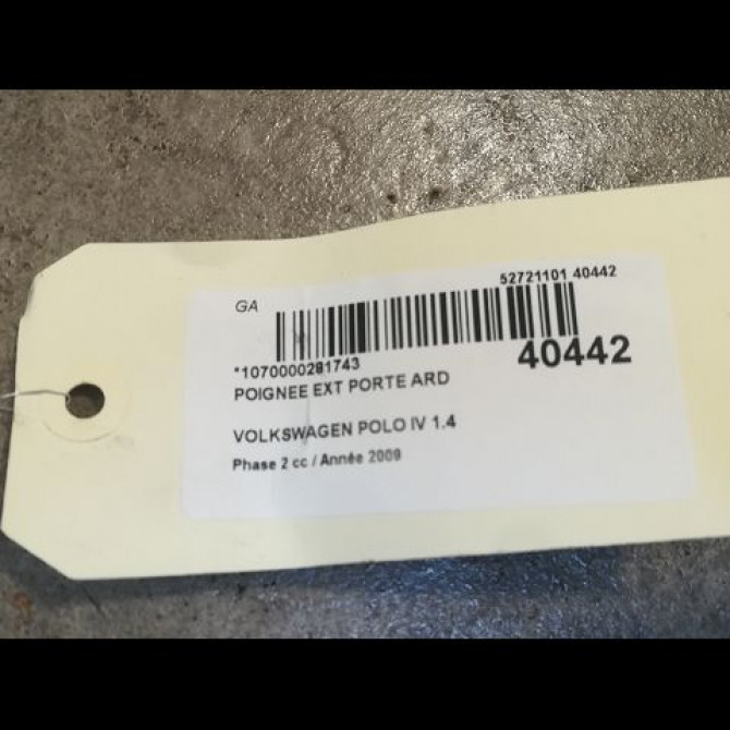 Poignee ext porte ard occasion VOLKSWAGEN POLO IV Phase 2 05-2005->09-2009 1.4 TDI 70ch 3B0837207GGRU 2
