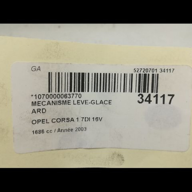 Mecanisme leve-glace arrière droit occasion OPEL CORSA III Phase 1 10-2000->08-2003 1.7 DI 16v 9114706 5