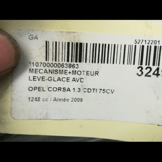 Mecanisme + moteur lève-glace avant droit occasion OPEL CORSA IV Phase 1 09-2006->12-2010 1.3 CDTI 75ch 13447039 5